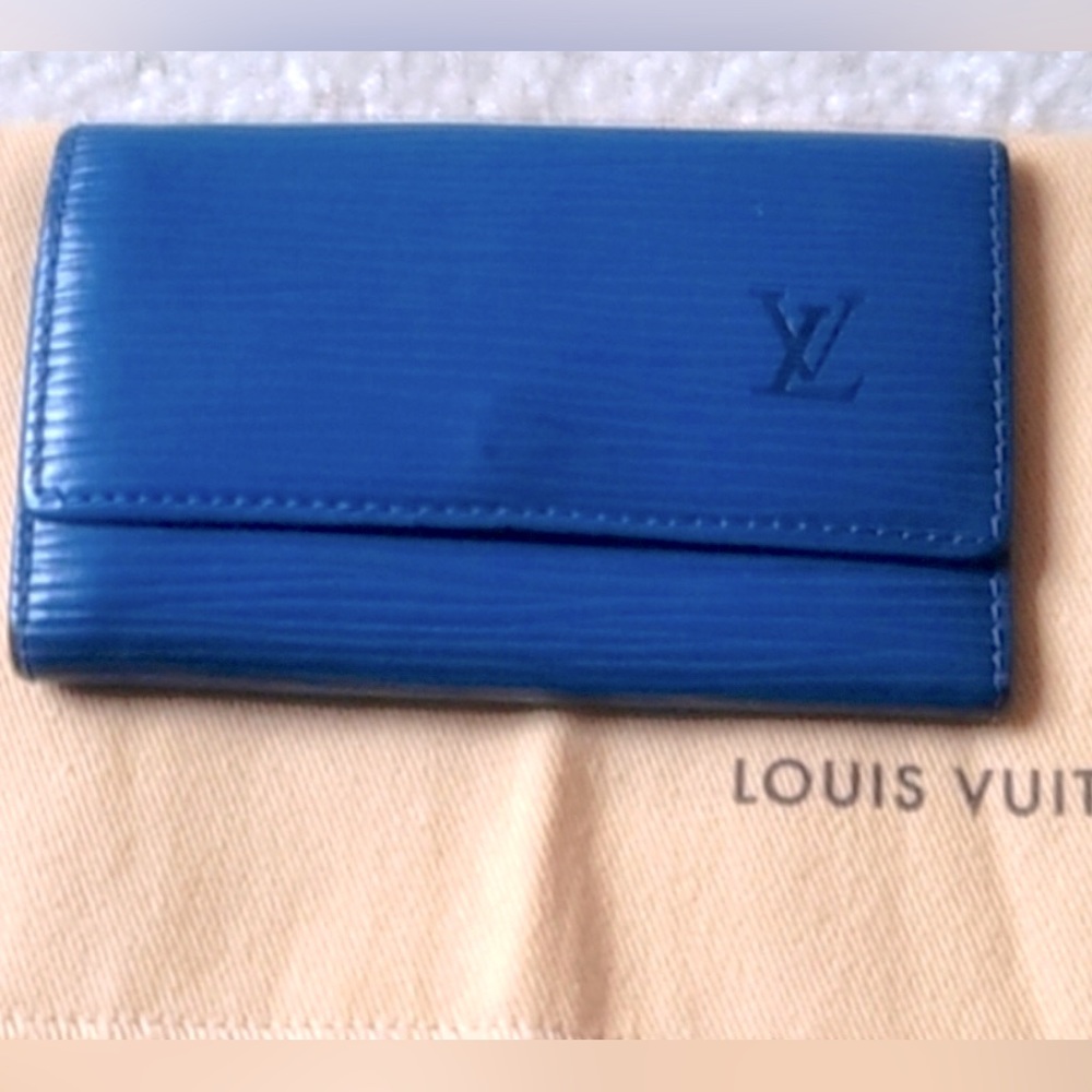Blue LV Epi 6 ring keychain mini wallet